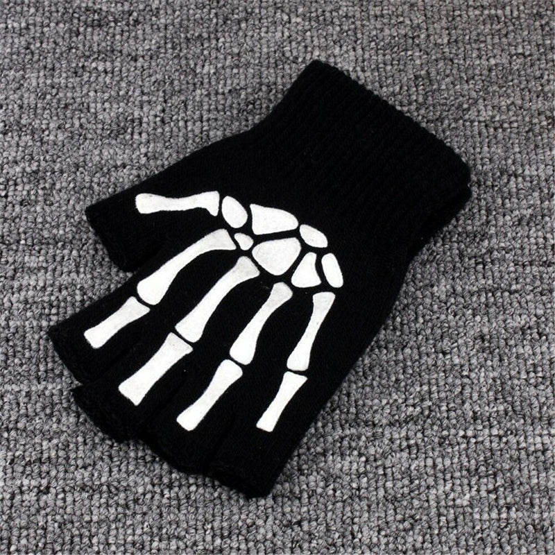 1 Pair Women Unisex Knitting Warmer Black Skeleton Claw Fingerless Gloves 17cm