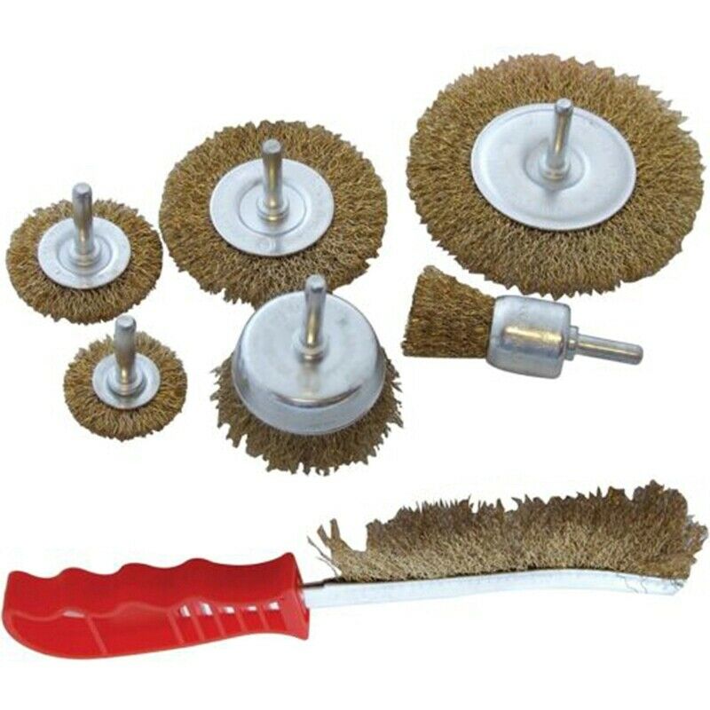 Seven Pcs/Set Drill Wire Wheel Cup Brush For Polishing Rust Brass + Steel W E2E3