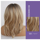 20inch Medium Length Straight Layered Side Part Wig with Inclined Bangs, Natural