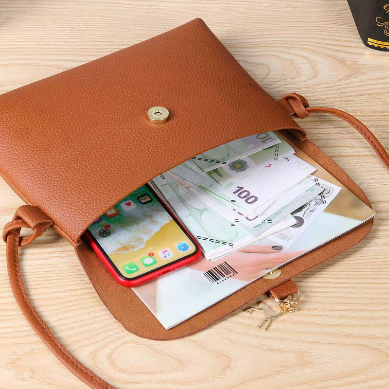 Pure Color Deer Pendant Shoulder Handbags Women Crossbody Bag (Light Brown)