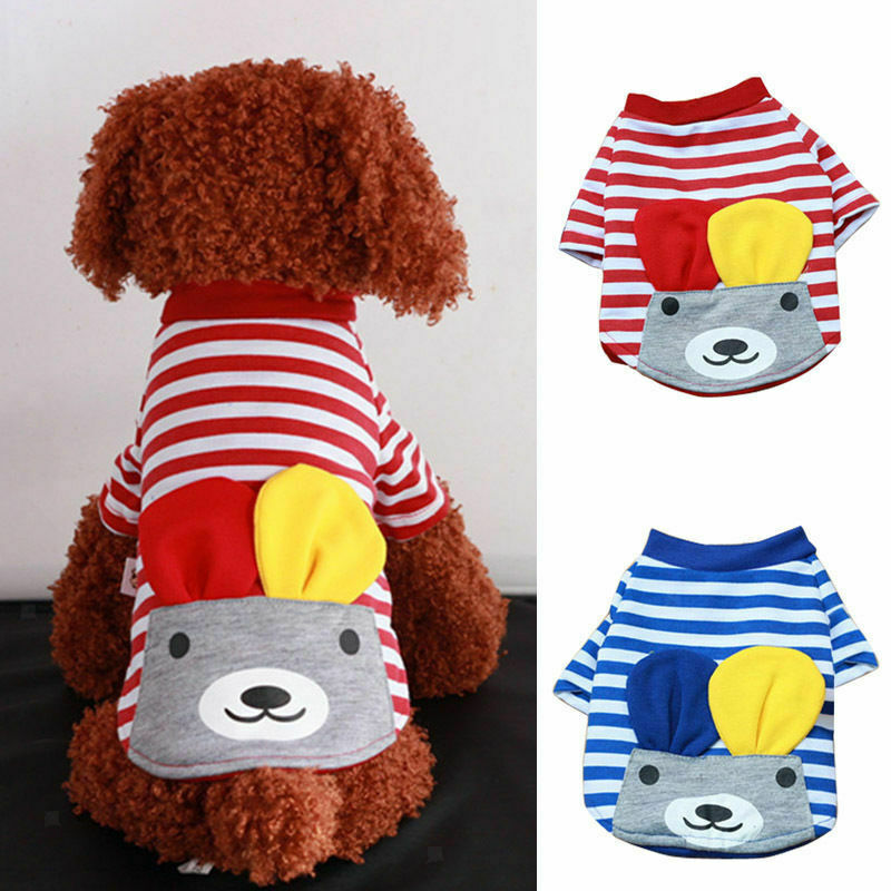 2x Dog Pet Soft Puppy Coat Stripe Top T-shirt Cute