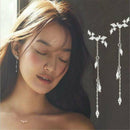 Charm Long Korean Style Women's Tassel Leaf Cubic Zircon Stud Earrings Jewelry