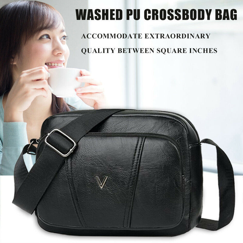 Washed PU Crossbody Bag Large Capacity Mother Elegant Zipper Shoulder Pouch