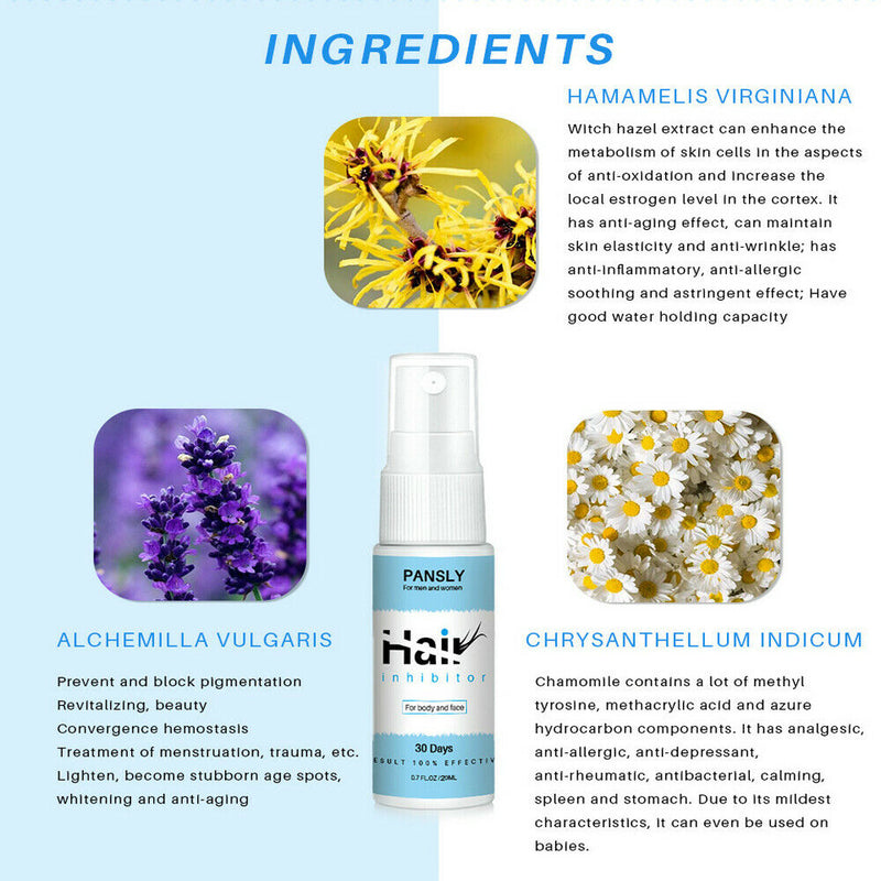 100% Natural Permanent Hair Removal Spray Stop Hair Growth Inhibitor Remover--