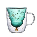 Christmas Tree Star Wishing Cup Double Wall Glass Latte Coffee Nice Mug Tea K3Q8