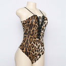 Women Leopard Print Skinny Short Jumpsuit Sleeveless Bodysuit Deep V Lace-U X4K6