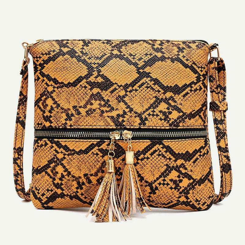 Fashion Serpentine Messenger Bag Women PU Leather Shoulder Handbag (Yellow) A