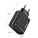Digital Display USB Charger for Phone Tablet 3 USB Wall Charger (Black EU)