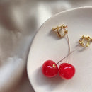 Korean Cherry Fruit Long Drop Earrings Women Sweet Ear Clip Pendant Jewelry