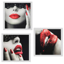 Pack 3 Art Oil Painting Canvas Picture Red Lips Wall Home Room Decor 40x40cm