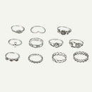 11pcs/set Flower Hollow Moon Leaves Ring Rhinestone Knuckle Rings Jewelry