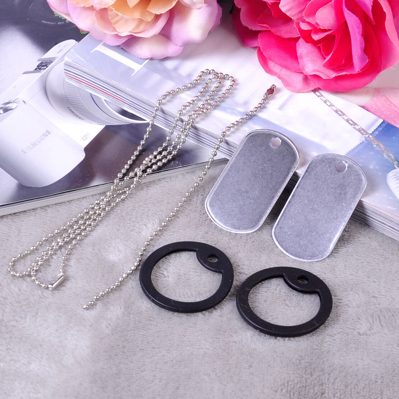 2pcs Military Army Blank Pendant Dog Tag Pet Puppy Cat ID Stainless Steel Chain