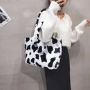 Fashion Cow Print Shoulder Bag Women Plush Totes Large Capacity Handbag (A)