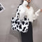 Fashion Cow Print Shoulder Bag Women Plush Totes Large Capacity Handbag (A)