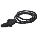 Africa-Map-Shaped Pendant Wooden Beads Chain Necklace--Black R8X4