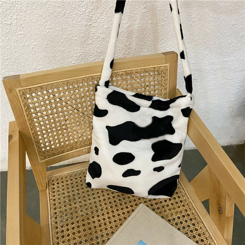 Cow Print Crossbody Bag Plush Women Fashion Big Capacity Shoulder Pouch (1)