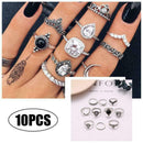 10Pcs/set Retro Women Geometric Crystal Gem Leaves Finger Knuckle Rings Jew C6D6