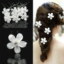 5x White Flower Stick Wedding Women Bridal Crystal Hairpin U Shaped Hair Clip