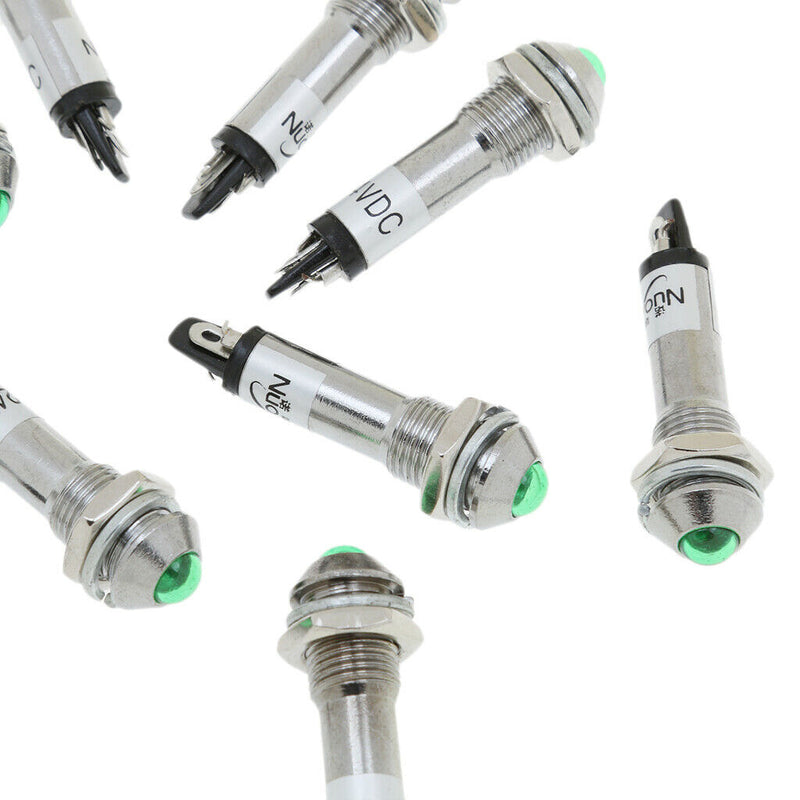 10pcs 8mm 24V Green LED Metal Indicator Light XD8-2