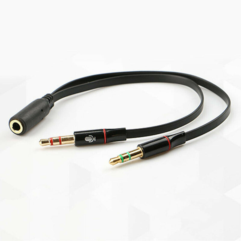 Stereo Audio Female to 2 Male Headset Microphone Y Splitter Cable Adapter Delu