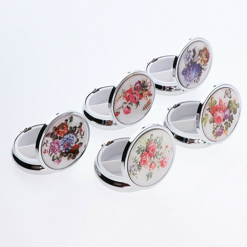 Round Compact 3 Compartment Medicine Case, Pill Box for Pocket or Purse with