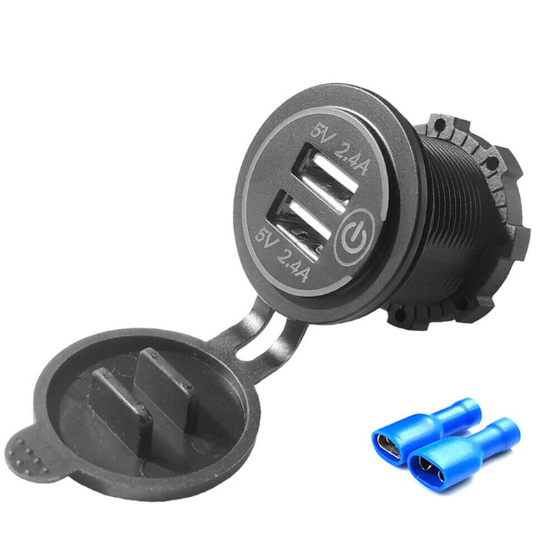 Motorcycle 4.8A Dual USB Charger Socket Outlet with Touch Switch + 2 Terminals