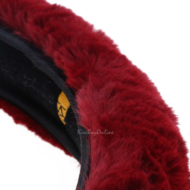 Soft Plush Winter Warm Car Auto Steering Wheel Cover Grips Protector Wine Red