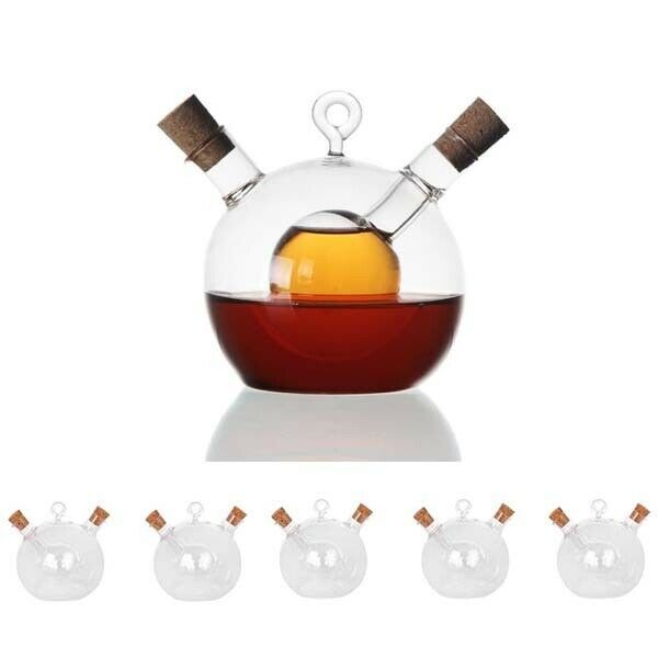 5pcs 2 Outlets Double Wall Glass Olive Oil Jar Vinegar Dispensing Bottle Pot