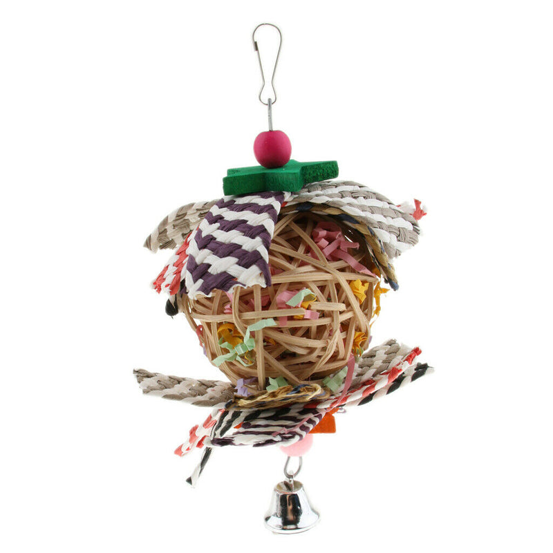 Bird Toys Rattan Ball with Paper Strips Cage Swing Parrot Foraging Chew Shredder