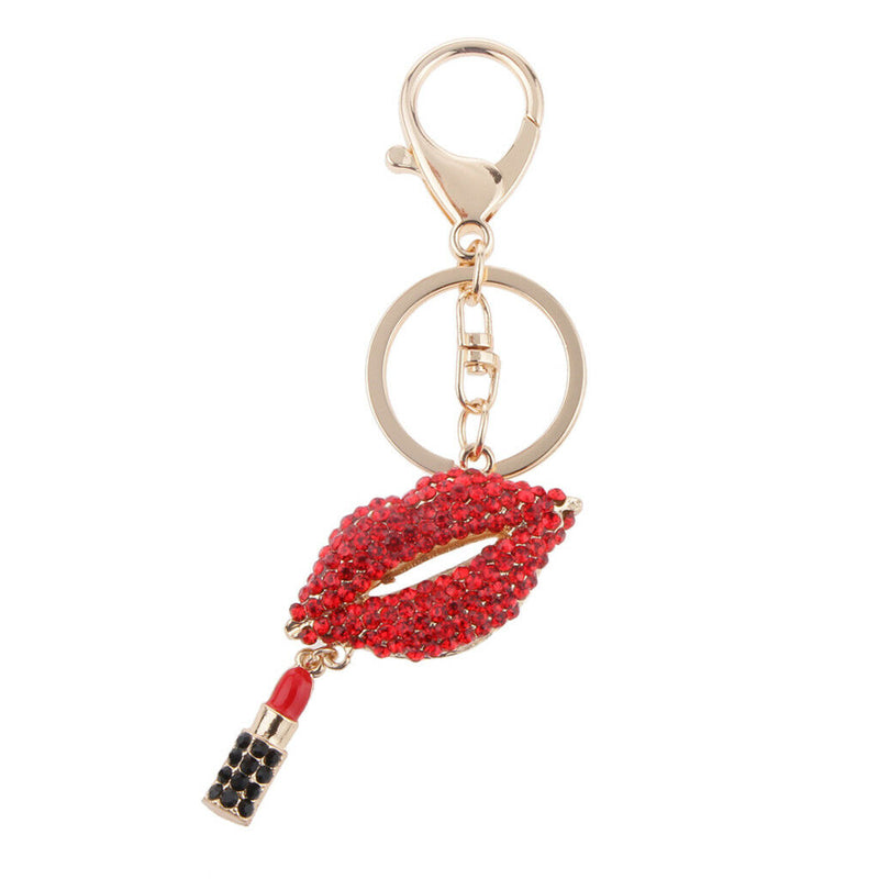 Sparkling Lipstick Lip Women Bag Car Key Accessories Pendant Keychain Red