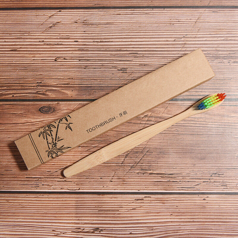 10PCS Delicate Whitening Rainbow Wood Toothbrush Bamboo Fibre Wooden Handle