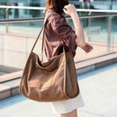 Solid Color Shoulder Handbags Canvas Women Large Top-handle Bags (Coffee)