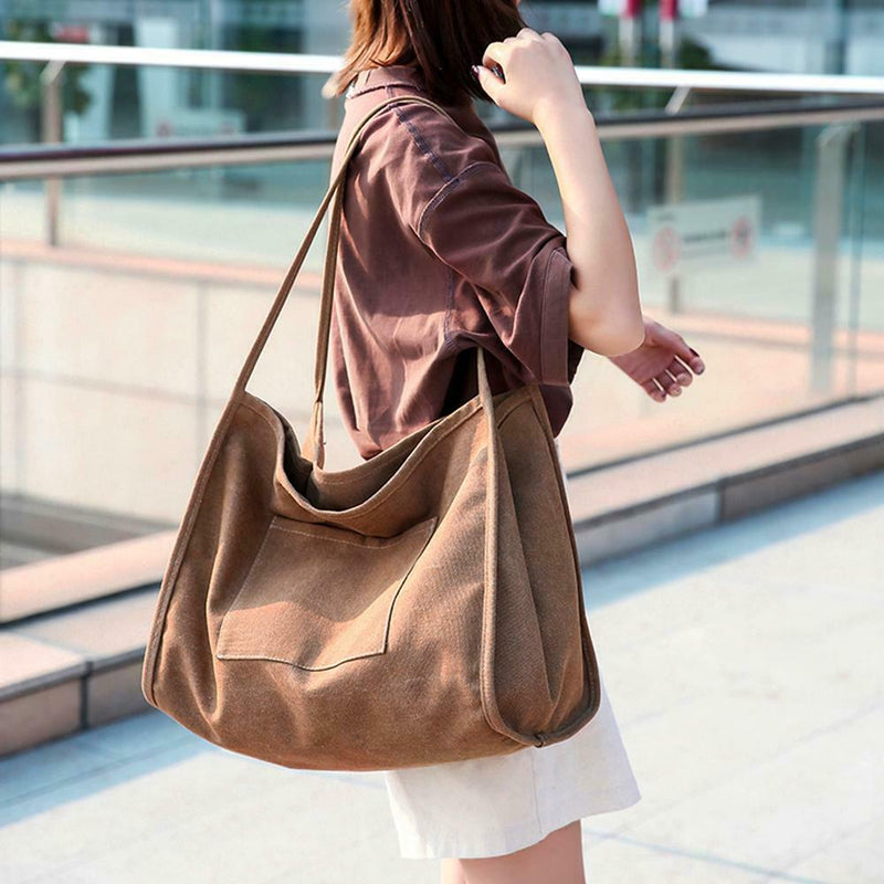 Solid Color Shoulder Handbags Canvas Women Large Top-handle Bags (Coffee)