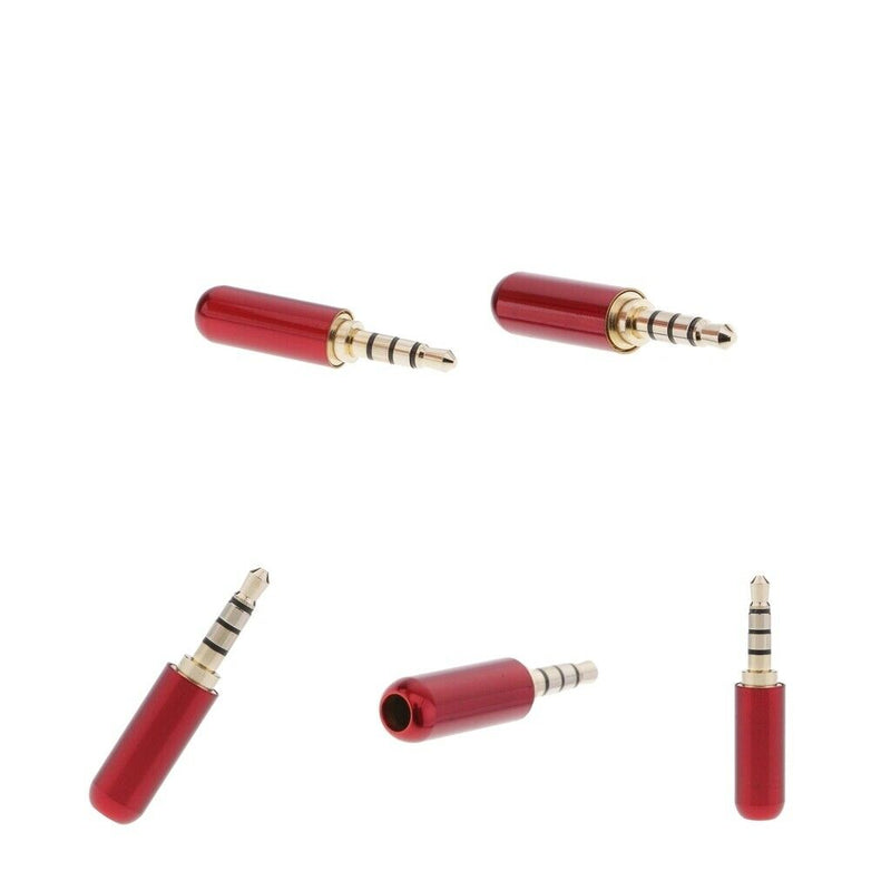 5Pcs 3.5mm 1/8" Male Jack Mini Red Audio Plug Male Stereo Adaptor DIY Soldering