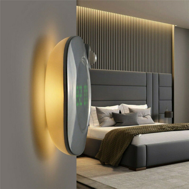 1*LED Digital Time Wall Clock With PIR Motion Sensor Night Light Home Clock Lamp