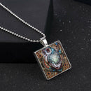 Glass Square Cabochon Necklace Pendant Owl Animal Birthday Gift Jewelry