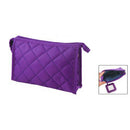 Women 7.9" Long Grid Pattern Rectangle Travel Case Makeup Zipper Bag Purple