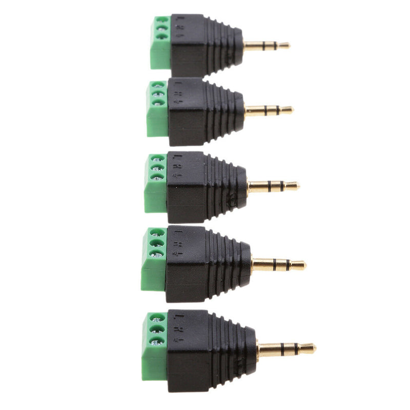 5x 3.5mm 3 Pole Stereo Audio Vedio Male to 3 Screw Terminal Female Adapter