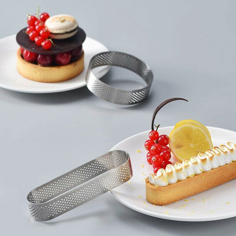 5 Pack Stainless Steel Tart Ring, Heat-Resistant Perforated Cake Mousse Rin I7S8