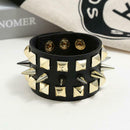 Punk Style Bracelet Cowhide Leather Rivet Cuff Bangle Men Jewelry (Black) A