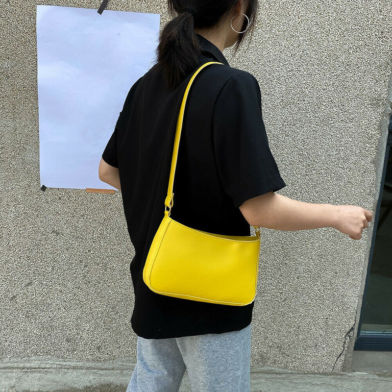 Women Solid Evening Clutch Shoulder Handbags PU Leather Totes Bags (Yellow)