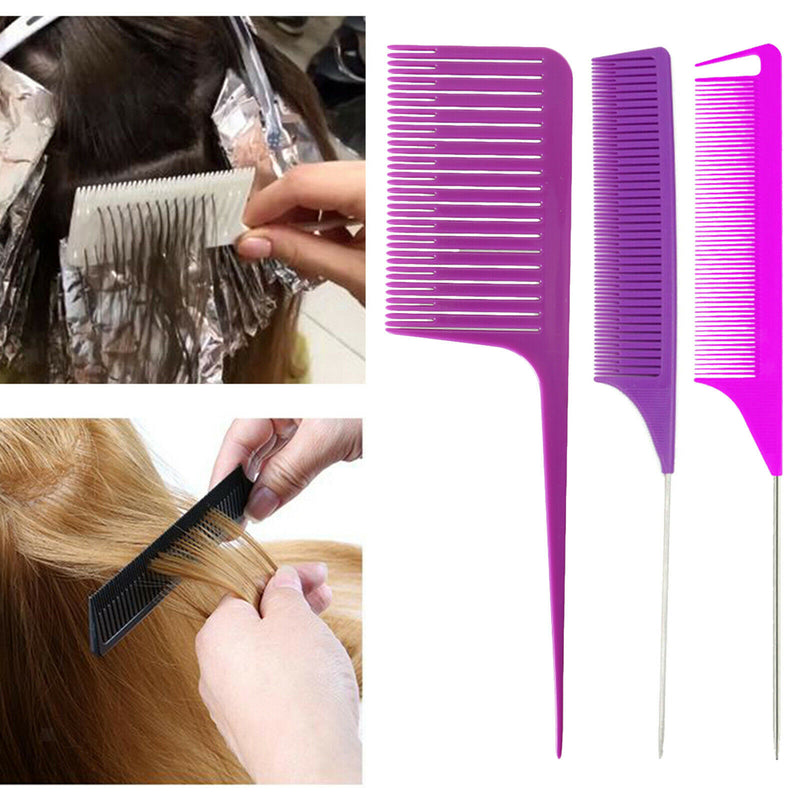 3x Highlighting Hair Combs Rat Tail Comb Anti Static Fine-tooth Heat Resistant