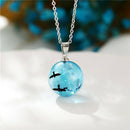 New Creative White Clouds Blue Sky Birds Glass Ball Pendant Necklace Terrarium