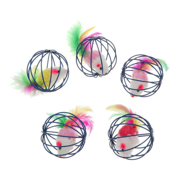 Cat Toys Furry kitten Mice in the cage 5 Pack