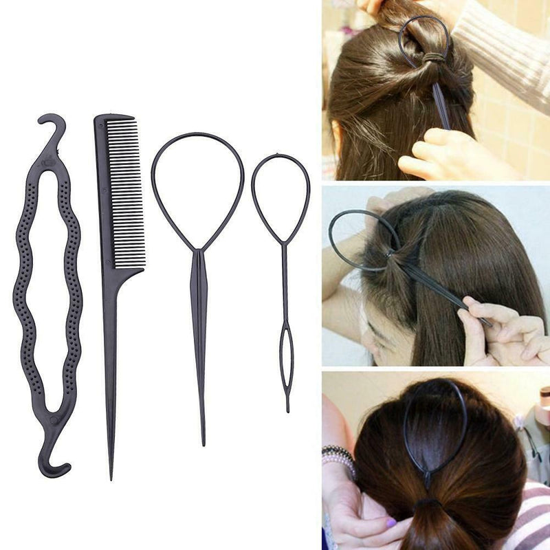 4pcs Hair Styling Tools Ponytail Braider Hair Bun Maker Plastic Loop (2) A