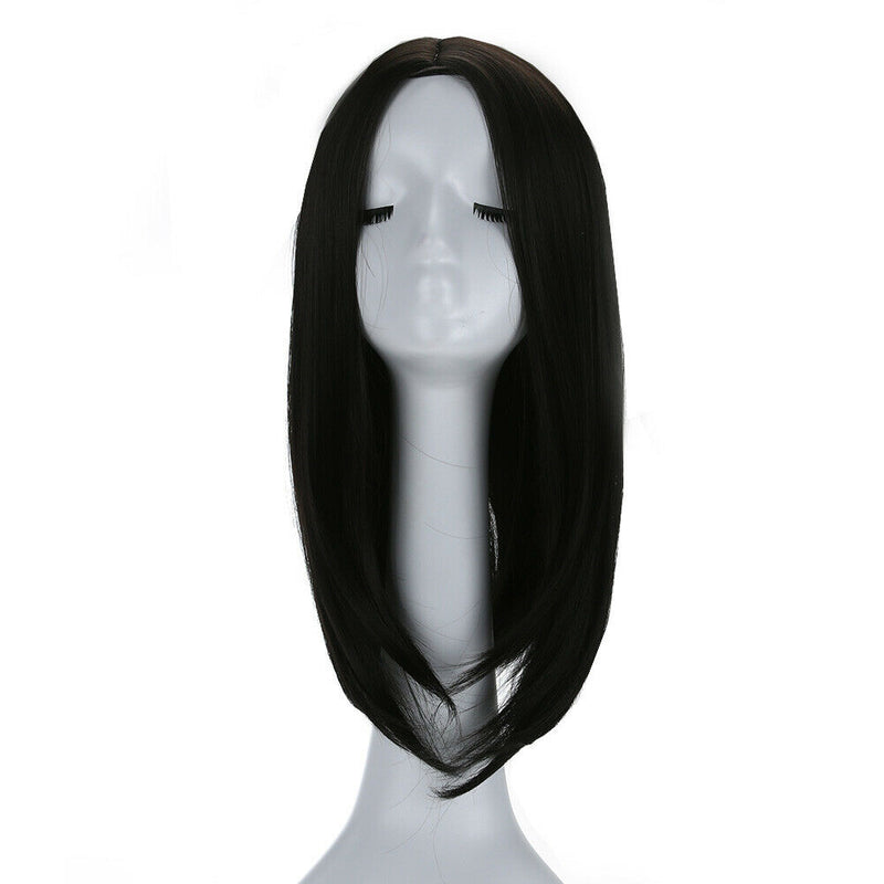 Women Silky Black Straight Bobo Hairstyle Middle Parted Wig Hairpiece