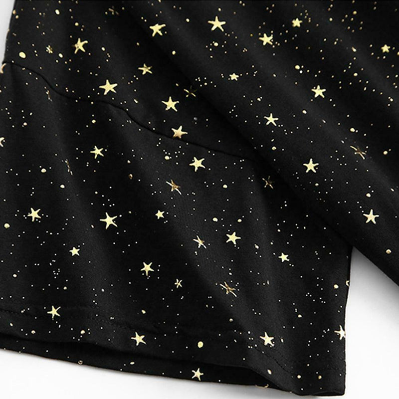 Summer Women Loose T-shirt Star Print Sequin Short-Sleeve TopsÃ¯Â¼Ë†Black) (XL) A