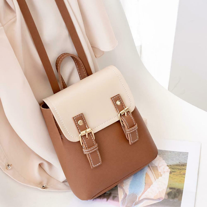 Mini PU Leather Women Shoulder Bags Flap Backpack Lady School Bags (Brown)