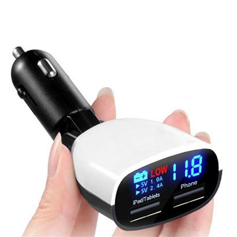 2 Ports 12V-24V Bullet Dual USB Car Cigarette Lighter Charger LED Voltmeter