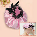 Pink Ribbon Waterproof Elastic Band Lace Bow Hat Hair Bath Shower Bouffant Cap